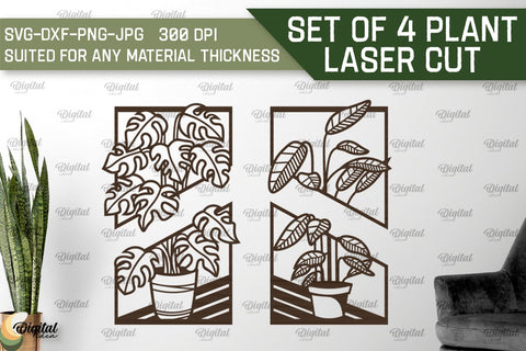 Set Of 4 Plant Laser Cut. Wall Decor SVG SVG Evgenyia Guschina 