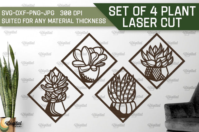 Set Of 4 Plant Laser Cut. Wall Decor SVG SVG Evgenyia Guschina 