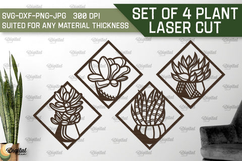 Set Of 4 Plant Laser Cut. Wall Decor SVG SVG Evgenyia Guschina 