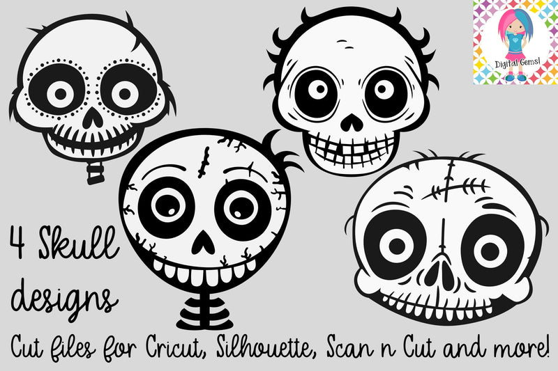 Set of 4 Skull Designs - Digital Download for Vinyl & HTV Cutting ...
