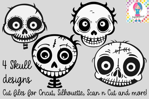 Set of 4 Skull Designs - Digital Download for Vinyl & HTV Cutting, Perfect for DIY Crafts SVG Digital Gems 