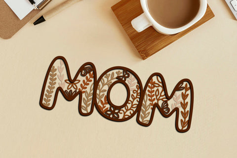 Set of 5 Floral Family Name Signs Mom Mum Mama Dad SVG LaserCutano 