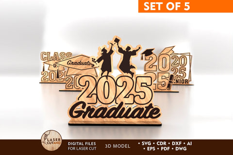 Set of 5 Graduation Decorations SVG LaserCutano 