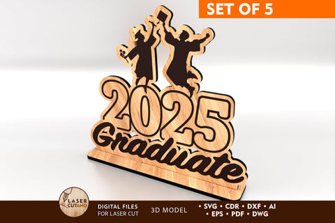 Set of 5 Graduation Decorations SVG LaserCutano 