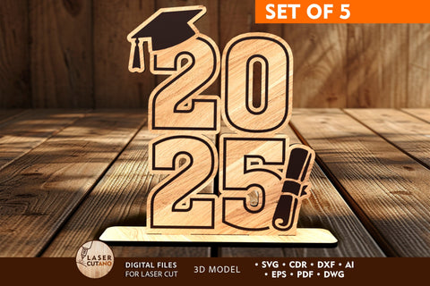 Set of 5 Graduation Decorations SVG LaserCutano 