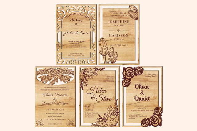 Set of 5 Wedding Invitations SVG LaserCutano 
