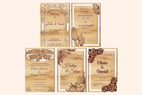 Set of 5 Wedding Invitations SVG LaserCutano 
