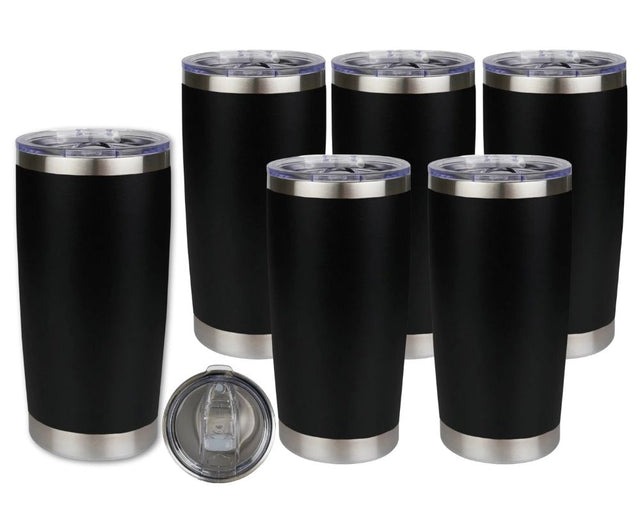 Set of 6 20 oz Travel Tumbler - Black | Powder Coated Stainless Steel Physical DIY Craft Warehouse 