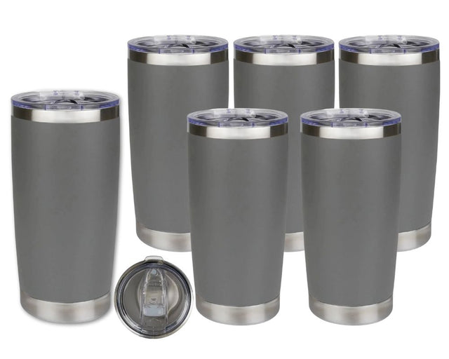 Set of 6 20 oz Travel Tumbler - Gray | Powder Coated Stainless Steel Physical DIY Craft Warehouse 