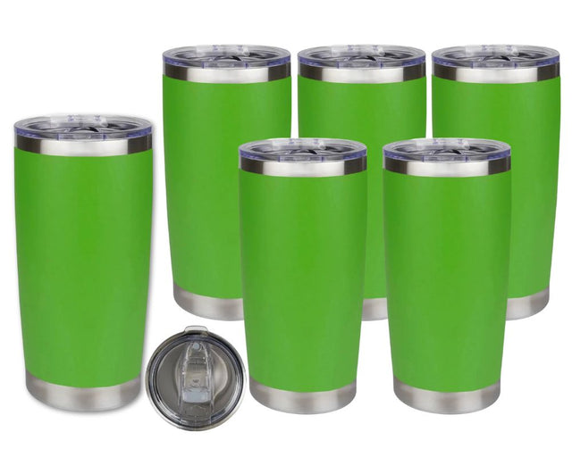 Set of 6 20 oz Travel Tumbler - Green | Powder Coated Stainless Steel Physical DIY Craft Warehouse 
