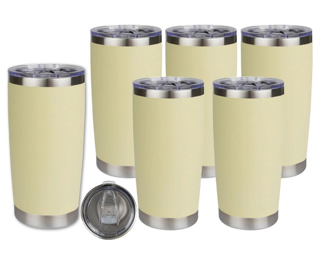 Set of 6 20 oz Travel Tumbler - Light Yellow | Powder Coated Stainless Steel Physical DIY Craft Warehouse 