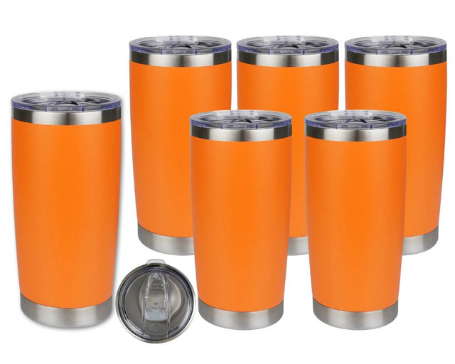 Set of 6 20 oz Travel Tumbler - Orange | Powder Coated Stainless Steel Physical DIY Craft Warehouse 