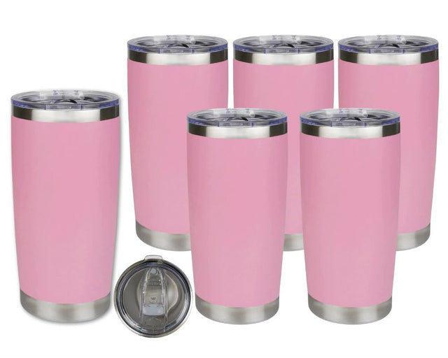 Set of 6 20 oz Travel Tumbler - Pink | Powder Coated Stainless Steel Physical DIY Craft Warehouse 