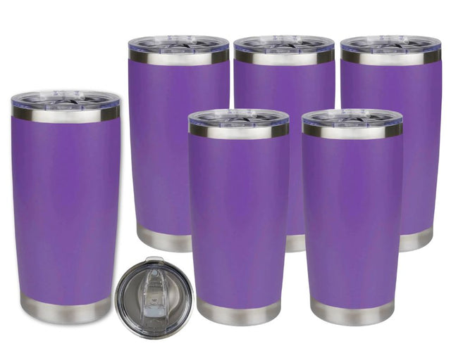 Set of 6 20 oz Travel Tumbler - Purple | Powder Coated Stainless Steel Physical DIY Craft Warehouse 