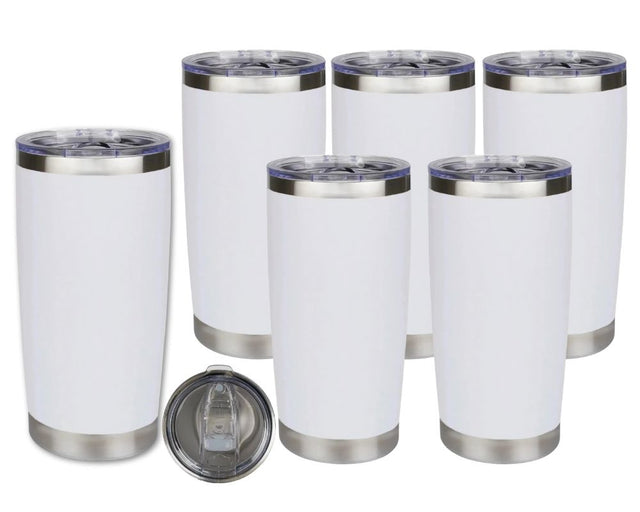 Set of 6 20 oz Travel Tumbler - White | Powder Coated Stainless Steel Physical DIY Craft Warehouse 