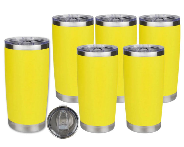 Set of 6 20 oz Travel Tumbler - Yellow | Powder Coated Stainless Steel Physical DIY Craft Warehouse 