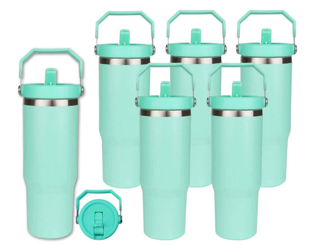 Set of 6 22 oz Tumblers | Flip Straw Tumblers with Lid and Straw - Aqua Physical DIY Craft Warehouse 