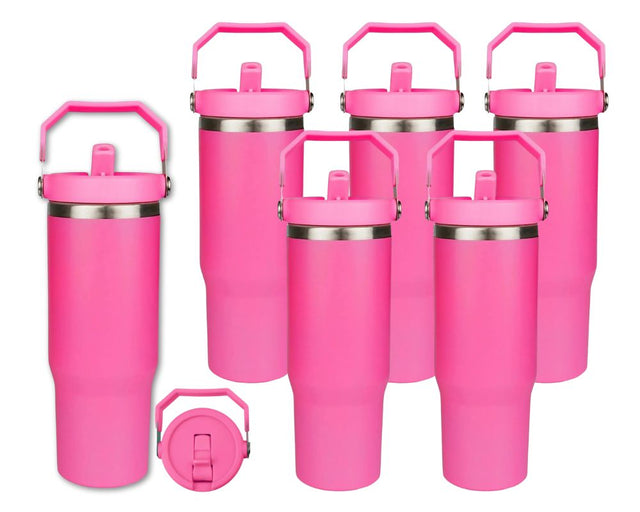 Set of 6 22 oz Tumblers | Flip Straw Tumblers with Lid and Straw - Hot Pink Physical DIY Craft Warehouse 