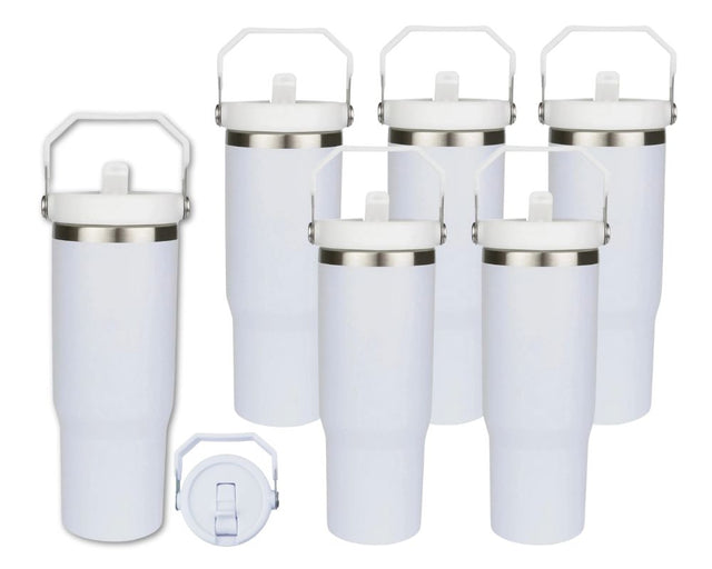 Set of 6 22 oz Tumblers | Flip Straw Tumblers with Lid and Straw - White Physical DIY Craft Warehouse 