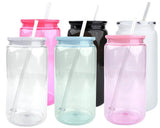Set of 6 Plastic Cans with Straws and Lids