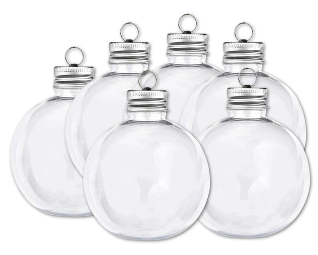 Set of 6 Plastic Ornament Round Ball - Fillable Clear (3.25 in) Physical DIY Craft Warehouse 