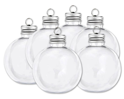 Set of 6 Plastic Ornament Round Ball - Fillable Clear (3.25 in) Physical DIY Craft Warehouse 