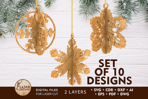 Set of Christmas Tree Ornaments SVG LaserCutano 