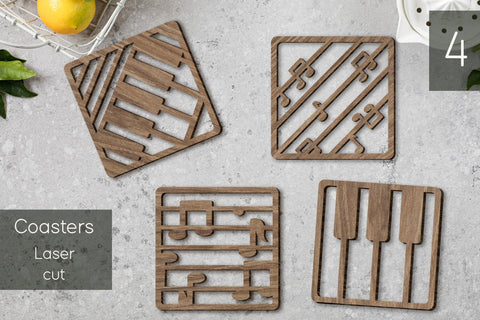 Set of Coasters svg laser cut, Piano keys and Music notes SVG AnastasiyaArtDesign 