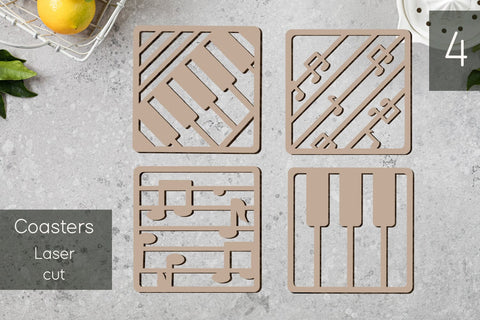 Set of Coasters svg laser cut, Piano keys and Music notes SVG AnastasiyaArtDesign 