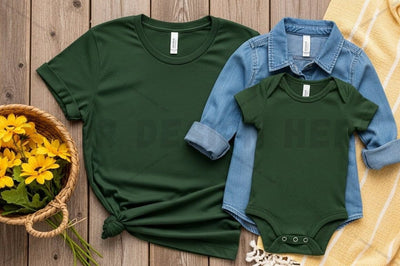 Set of matching t-shirts and onesie for family Mock Up Photo Regulrcrative 
