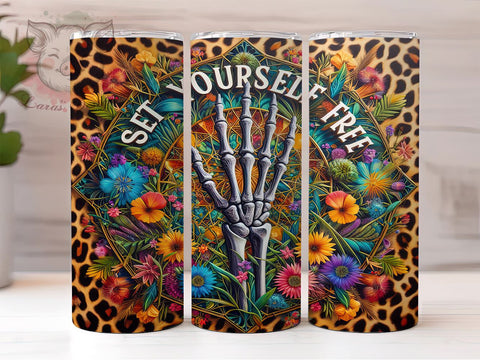 Set Yourself Free Skeleton 20oz Tumbler Png, Straight & Tapered Tumbler Png, Skeleton Tumbler Png, Digital Download PNG Sublimation Lara' s Designs 