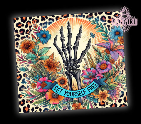 Set Yourself Free Skeleton 20oz Tumbler Wrap Sublimation Design, Straight Tapered Tumbler Wrap, Inspiration Quote Tumbler Png, Instant Digital Download Sublimation SvggirlplusArt 