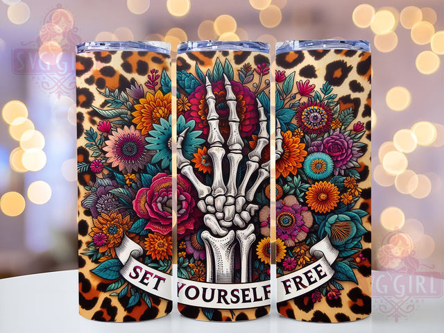 Set Yourself Free Skeleton 20oz Tumbler Wrap Sublimation Design, Straight Tapered Tumbler Wrap, Inspiration Quote Tumbler Png, Instant Digital Download Sublimation SvggirlplusArt 