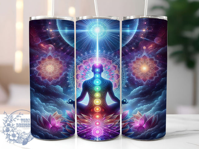 Seven Chakra Energy Tumbler, Yoga Chakra Symbols, 20oz Tumbler Wrap, Sublimation Design, Spiritual Tumbler, Meditation Gift, Chakra Energy Wrap Sublimation ToriDesigns 