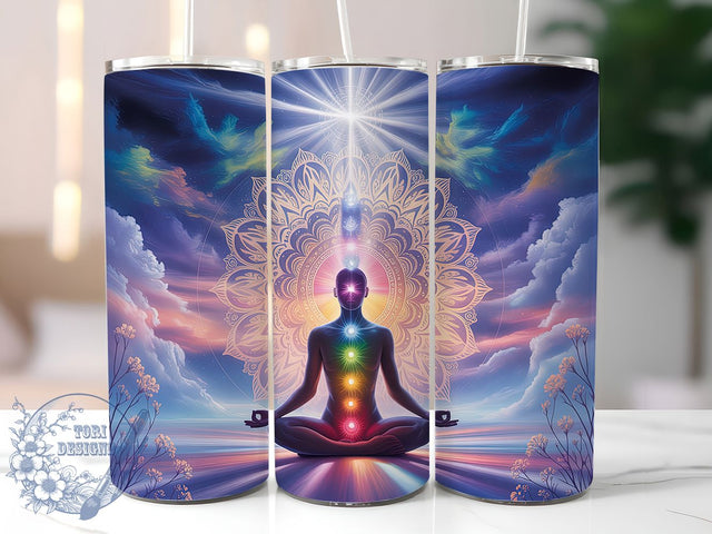 Seven Chakra Energy Tumbler, Yoga Chakra Symbols, 20oz Tumbler Wrap, Sublimation Design, Spiritual Tumbler, Meditation Gift, Chakra Energy Wrap Sublimation ToriDesigns 