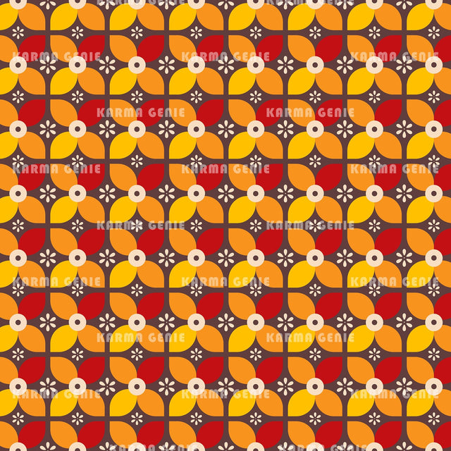 Seventies Retro Abstract Flowers Mid Century Pattern Digital Paper Digital Pattern Karma Genie Graphics 