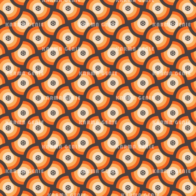 Seventies Style Mid Century Funky Orange Retro Pattern Digital Paper Digital Pattern Karma Genie Graphics 