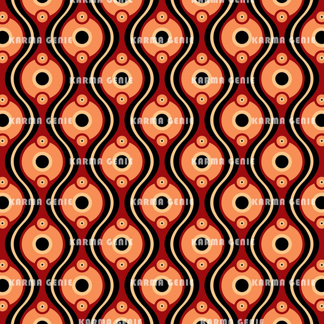 Seventies Style Red And Orange Retro Modern Mid Century Pattern Digital Paper Digital Pattern Karma Genie Graphics 