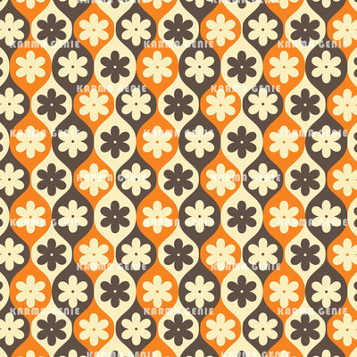 Seventies Style Retro Flowers Orange Brown And Cream Pattern Digital Paper Digital Pattern Karma Genie Graphics 