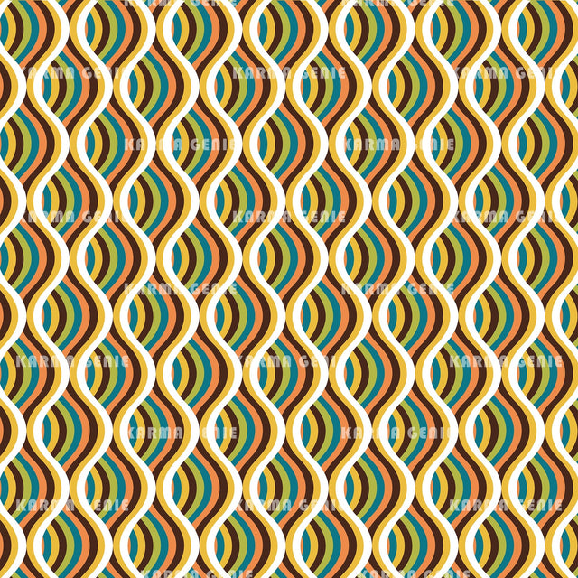 Seventies Style Vertical Wavy Stripes Retro Pattern Digital Paper Digital Pattern Karma Genie Graphics 