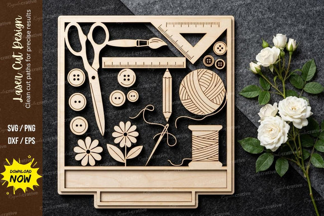 Sewing Craft Frame SVG Laser Cut Design | Tailor Tools Decorative Pattern SVG Regulrcrative 