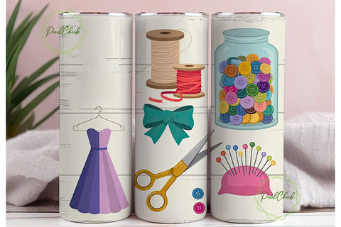 Sewing Crafting Time 20oz Tumbler Wrap Sublimation PixelChick 