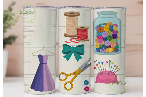 Sewing Crafting Time 20oz Tumbler Wrap Sublimation PixelChick 