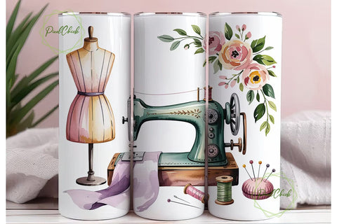 Sewing Floral Tumbler Wrap PNG Sublimation PixelChick 