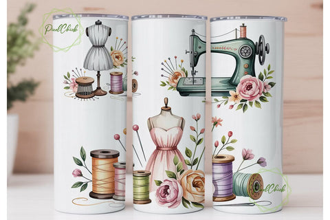 Sewing Floral Tumbler Wrap PNG Sublimation PixelChick 