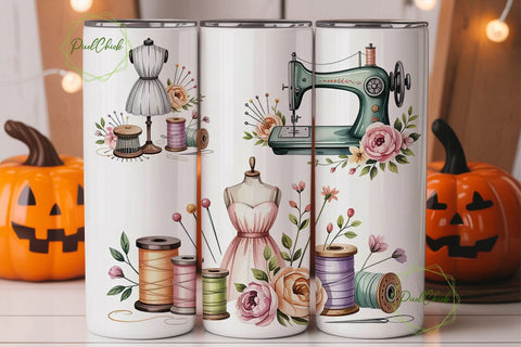 Sewing Floral Tumbler Wrap PNG Sublimation PixelChick 