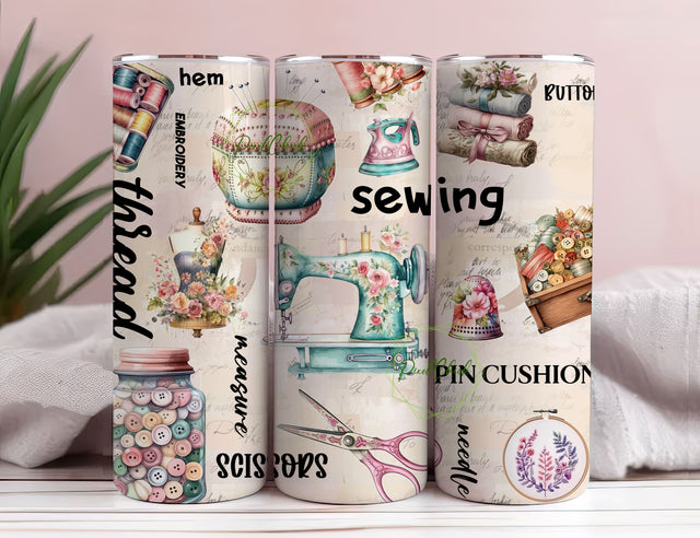 Sewing Life 20oz Skinny Tumbler Sublimation Designs Sewing Tumbler Wrap Sewing Life PNG Seamless Design Digital Download File Sublimation PixelChick 