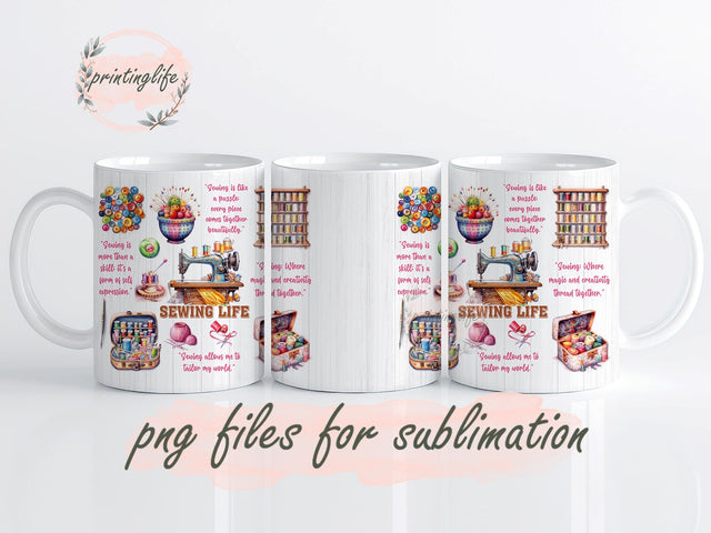 Sewing life Mug Wrap Design, Instant Digital Design Download Mug Wrap Design, Mug Design PNG Sublimation PrintingLife 