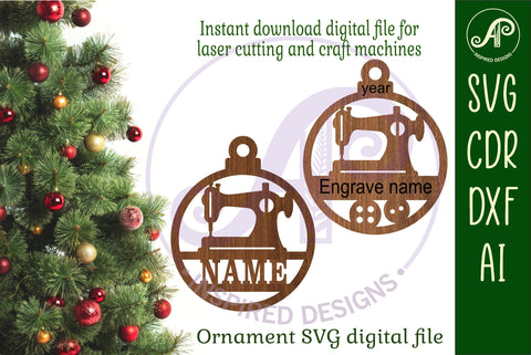 Sewing machine Christmas Ornament SVG laser cut SVG APInspireddesigns 