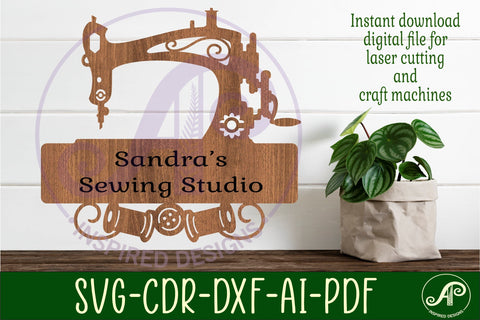 Sewing machine name sign svg laser cut file SVG APInspireddesigns 